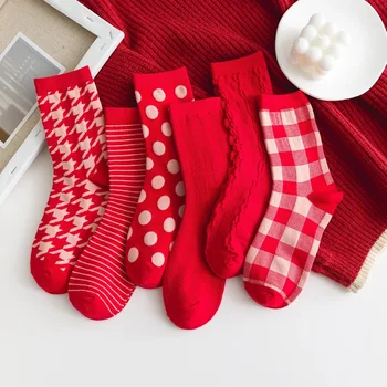 2024 Červená Vianočné Ponožky Stredné Trubice Ponožky pre Mužov a Ženy, Páry Nový Rok Ponožky Jesenné a Zimné Ponožky