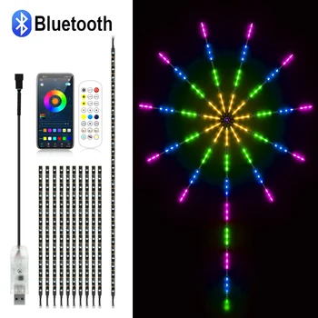 Smart DIY RGBIC Ohňostroj Svetla LED Pásy 5V USB Bluetooth Remote 180LEDs Ohňostroj Led Pásky Lampa Pre Izba Strany Vianočný Dekor