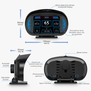P2 Auto HUD Head-Up Display OBD GPS Rýchlosť Vozidla, a Gradient Merač Teploty Vody a Spotrebu Paliva