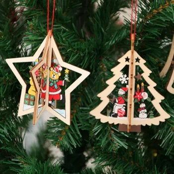 2024 Vianočné Dekorácie, Drevené Vianočné Laser Vydlabaných Vianočný Stromček Malé Prívesky Drevené Pentagram Bell Prívesky