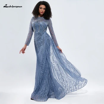 Lakshmigown Moslimských Prašnom Modrá Luxusné Večerné Šaty Šaty 2024 Čipky Večerné Šaty Pre Ženy Strana formálne príležitosti šaty Nové
