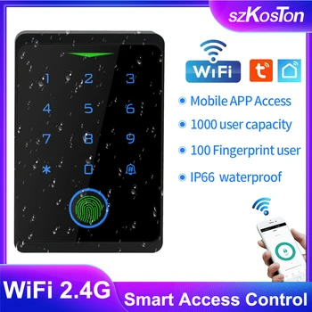 Tuya WIFI Access Control Nepremokavé Keyless Odtlačkov prstov Samostatné Tlačidlá Inteligentný Život APP Remote Unlock EM RFID Karty Vstupné Dvere