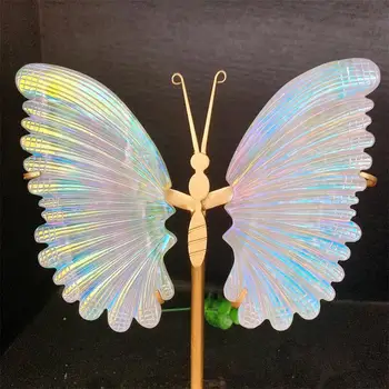 Prírodné Aura Quartz Motýlích Krídel Crystal Drahokam Ručne Vyrezávané Sochy Reiki Liečenie Remesiel Dekorácie Darček 1pair