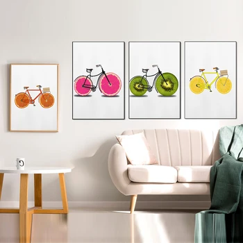 Zábavné Ovocie, Kivi, Citrón, Jahody Bicykli Plátno na Maľovanie na Stenu Umenie Nordic Plagáty a Potlačou obrazov na Stenu pre Obývacia Izba Dekor