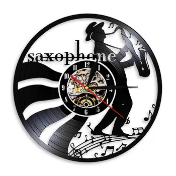 Džezový Saxofón Vinyl Nástenné Hodiny Hudobný Nástroj LED Wall Art Sledovať Saxofonista Domova Sax Hráč Hudobník Darček