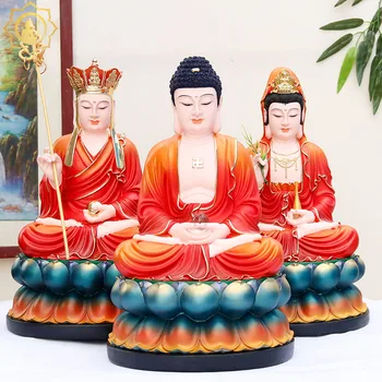 Sada 3KS Veľkoobchod Budhizmus obrázok SUO PO SANSHENG Guan yin Šakjamúni DIZANG WANG PUSA sochu Budhu DOMOV Zmeniť ochrany
