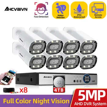 8CH AHD DVR Detekcia Tváre Plné Farby Nočné Videnie 5MP HD CCTV kamerový Bezpečnostný kamerový Systém Súprava S Mailové Upozornenie P2P