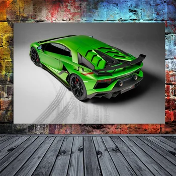 Supercar Aventador SVJ Green Car Zadné Horné Zobrazenie Wall Art Plagáty a vzory, Moderné Plátna Obrazov, na Obývacia Izba Dekor