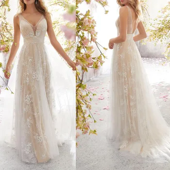 Nové svadobné šaty elegantné, sexy ušľachtilého tvaru bez rukávov čipky svadobné šaty strany svadobné šaty
