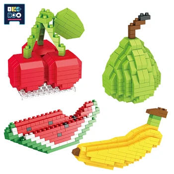 DIY Ovocie, Banán Čerešňa Melón Apple 3D Model Mini Stavebné Bloky Detí Vzdelávacie Montáž Hračky pre Chlapcov a Dievčatá Dary