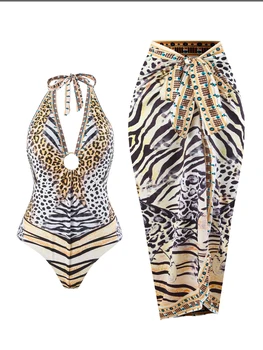 2024 Nové Leopard Tlač Bikiny, Plavky Žena 2023 Sexy Hlboké V-krku Visí na Krku na Kúpanie Oblek Backless Beach Oblečenie s zakryť