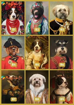 Vlastné Royal Pet Portrét Psa, Mačku Zvieratá Plagáty Na Stenu Obrázky Pre Obývacia Izba Vintage Poster Wall Art Maliarske Plátno Bez Rámu