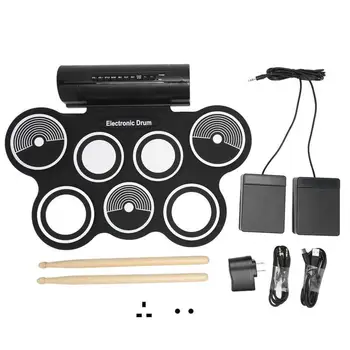 Prenosné Roll Drum Practice Pad s 7 Podložky, Duálny Reproduktory & Priestorového Zvuku pre Elektronické Bicie súpravu