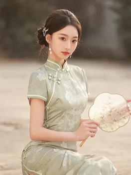 Čínsky Štýl lotosové Kvety Tlač Cheongsam Strana pre Ženy Štíhle Sexy Vysoká Rozdeliť Qipao Elegantné Kostýmy