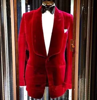 Pekné muži obleky redjacket a čierne nohavice Pánske Zamatový Kabát, Sako Bunda Červená Dizajnér Koniarov Svadobné Party Bežné Nosenie