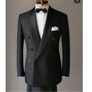 Black Formálne Ženícha Tuxedos pre Svadobné Šatkou Klope Business Slim Fit Muži Obleky 2 Kusy Mužskej Módy Bunda, Nohavice Denne Sako