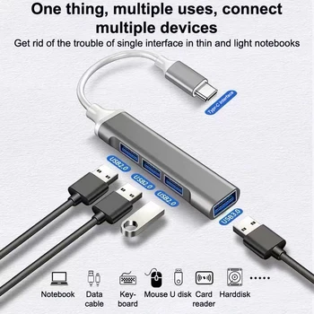 Mini USB Typu C Hub 4Port Adaptér USB3.1Multi Splitter 4in1 Dokovacej Stanice UltraSlim SuperSpeed Hliníka Pre Počítač, Notebook, PC