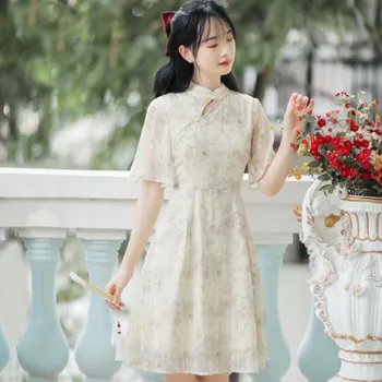 Letné Ženy Šifón Lepšiu Cheongsam Elegantné Čínskej Tradičnej A-Line Krátky Rukáv Party Šaty