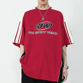 2023 Y2K kórejský Bežné Mužov Streetwear List Vytlačený Obrázok Acubi Harajuku Egirl Krátky Rukáv T-Shirts Hip Hop Topy Tees Bavlna