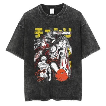 Hip Hop Streetwear Mužov Retro Tričko Prať Japonské Anime Pílou Muž T-Shirt Vintage Harajuku 2023 Príležitostné Letné Topy Tees