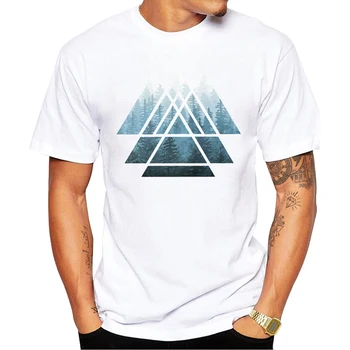 Misty Forest Muži T-Shirt Módne Posvätná Geometria Trojuholníka Vytlačené Tshirts O-Krku Krátky Rukáv Cool Topy Vtipné Tričká