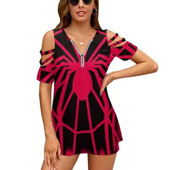 Ľudské Spider ( Úradný 2002 Dizajn ) dámske Tričko New Móda Tlačené Zips tvaru Krátky Rukáv T Košele Bežné Plus