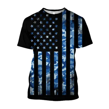 Pánske retro T-tričko s Americkou vlajkou, okrúhlym výstrihom, krátke rukávy tričko, retro vzor tlač, bežné a módne