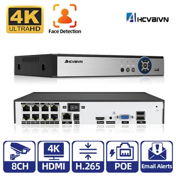 AHCVBIVN 4K 8CH POE NVR H. 265 Audio Dohľad Bezpečnosti Tvár NVR Video Rekordér pre POE IP Kamera (1080P/4MP/5MP/8MP/4K)
