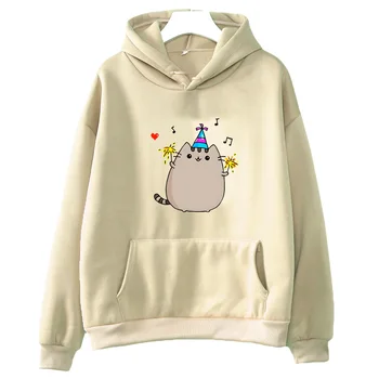 Šťastný Pusheenn Cat Graphic Hoodies Jeseň/zima Unisex Prevláda Mikina s Dlhým Rukávom Bežné Pulóver Topy Y2k Anime Šaty