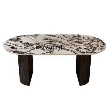 Francúzsky Bulgari Mramoru Jedálenský Stôl Calacatta Fialová Rock Doska Svetlo Luxus a Jednoduchosť Elipsy Jedálenský Stôl