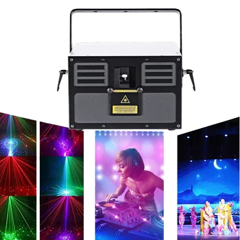 RGB Farebný Fáze Laserové Svetlo Animácie DJ Party Laserový Projektor So Zvukom Aktivovaný režim a DMX regulácia Pre Svadobné Disco Bar Club