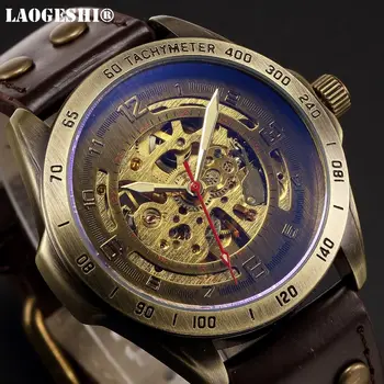 LAOGESHI pánskej módy pre voľný čas retro duté automatické mechanické hodinky relogio masculino pánske náramkové mechanické hodinky