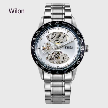 Kvalitné Značky CHINO WILON Mechanické Strane Vetra Muž Darček hodinky business Nehrdzavejúcej ocele Duté Luxusné Mužské Šaty Hodinky