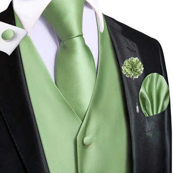 Hi-Tie Zelené Slim Pánske Hodváb Vesty Pevné Vestu Kravatu Hanky manžetové gombíky Brošňa Sady pre Mužský Oblek na Svadbu Formálne Business Dizajnér