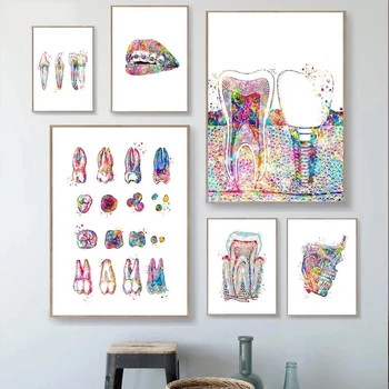 Lekárske Ústne Zdravie Maliarske Plátno Farebné Zuby Plagát Zubné Anatómie Wall Art Výtlačkov Obrázkov pre Obývacia Izba Nemocnice Dekor