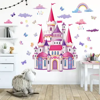 Rainbow Cloud Rozprávka Princezná Hrad Samolepky na Stenu pre Deti Izba Domova Dievčatá Princess Spálňa Dekoratívne Umenie
