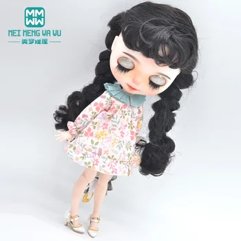 Blyth doll oblečenie, Módne retro tlačené šaty, vysoké podpätky pre 28-30 cm Azone 1/6 bábika príslušenstvo