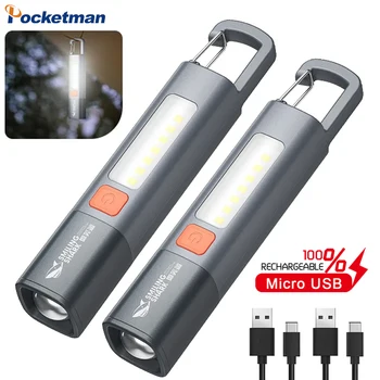 Prenosné LED+KLAS Keychain Baterka USB Nabíjateľné Baterky Zoomovateľnom Kempingové Svietidlo Vonkajšie Nepremokavé Pracovné Svetlo s Zámku