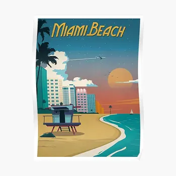 Vintage Miami Beach Plagát Moderný Dekor Print Nástenná Maľba Ročníka Art Obraz Domov Zábavné Maľovanie, Dekorácie Na Stenu Miestnosti Č Rám