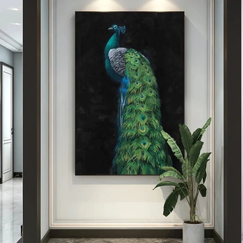Svetlo Luxusné Modrá Páva HD Plagát Abstraktné Zvierat Wall Art Plátno na Maľovanie A Tlačí Na Obývacia Izba Domova Frameless