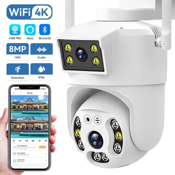 8MP 4K Duálny Objektív Wifi PTZ Kamery Smart Home Nočné Videnie Duálny Displej Vonkajšie 6MP Zabezpečenia Ochrany IP CCTV Kamery V380 Pro APP