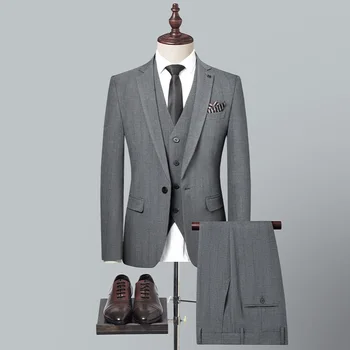 Pánske 2023 Nový Sivý Kockovaný (vyhovovali + Vesta + Nohavice) 3-dielna Svadbu Najlepší Muž Vyhovovali Business Slim Elegantné Módne profesné oblečenie