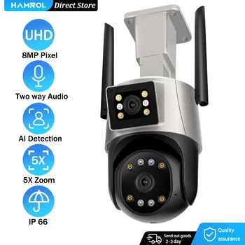 HAMROL 8MP 4K Duálny Objektív PTZ IP Kamera s Dual Displej Vonkajšie Ľudských Detekcie CCTV Farebné Nočné Videnie 6MP Wifi Bezpečnostné Kamery