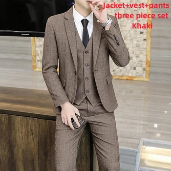 Plný elegantný oblek High-end Butik Fashion jednofarebné Pánske Bežné Obchodné Suit2/3 Kus Nastaviť Ženícha, Svadobné Šaty, obleky pre mužov