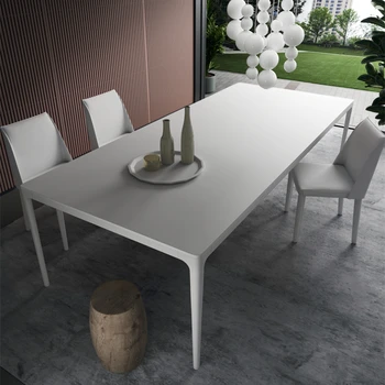 Taliansky Ľahké Luxusné Moderné Hliníkové Zliatiny Rock Tanier Jedálenský Stôl Jednoduchý Obdĺžnikový Malý Dom Biely Domácnosť