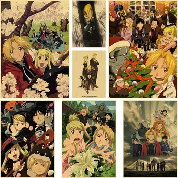 Japonské Anime Fullmetal Alchemist Vintage Kraft Papier Plagát, Bar, Kaviareň Samolepky Na Stenu, Dekorácie Maľovanie Domov, Obývacia Izba Dekor