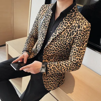 2023 Jeseň Nové Pánske Komplety Ležérne Sako Klasické Pánske Leopard Tlač Sako Módy Sexy Svadobné Sako Smoking Masculino