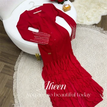 Aileen Červená tvaru Dlhý Rukáv Diamond Patch Morská víla Elegantné Party Šaty pre Ženy, Luxusné Prom Šaty Svadobné Večer 2023 Hosť