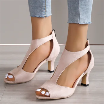 Letné Nové Sexy Vysoké Podpätky Otvorené Prst Sandále Pre Ženy Späť Na Zips Bežné Topánky Dámske Sandále Módne Pohodlie Zapatos Mujer 2023
