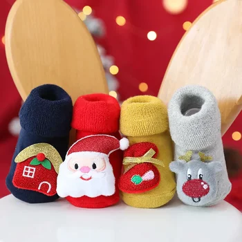 Jesenné a Zimné Vlna Kruhu Pribrala Baby Ponožky Mieste Lepidlo Non-slip Dieťa Poschodí Ponožky detské Vianočné Ponožky